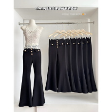 批发【神裤2.0】春冬超模腿高弹乱麻修身显瘦显高休闲喇叭长裤女