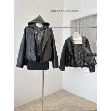 批发<b class='q'>冬</b>新款韩系宽松设计感假两件PU皮衣保暖羽绒服外套女