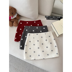 圆点粗花呢子半身裙女冬季高腰显瘦防走光包臀a字短裙