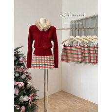 批发圣诞彩糖撞色格子短裙小众设计感显瘦<b class='q'>包臀</b>格纹A字裙裤