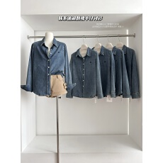 批发复古水洗牛仔衬衫女<b class='q'>通勤</b>简约内搭长袖外套