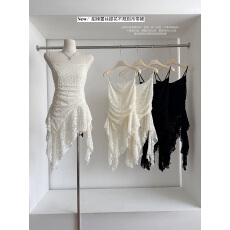 批发2026法式高级感不规则蕾丝拼接吊带连衣裙