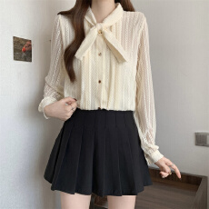 批发蝴蝶结系带衬衫女法式蕾丝2024年秋季新款小衫打底衫长袖别致上衣