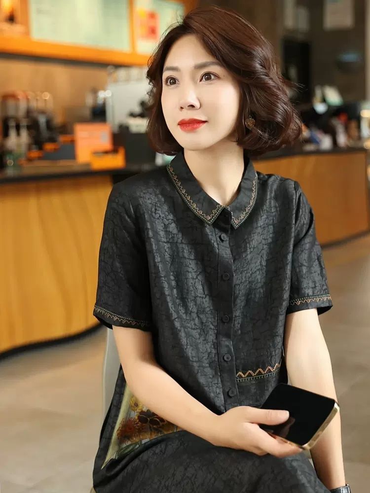 항저우 뽕나무 누에 실크 여성 드레스 2026 여름 새로운 레트로 샹윈사 품격 엄마 실크 치마