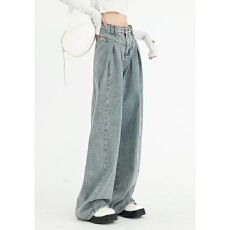 批发复古垂感牛仔<b class='q'>裤</b>女秋冬设计感高腰辣妹小个子<b class='q'>宽松</b>直筒拖地阔腿长<b class='q'>裤</b>