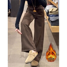 批发【加绒】裤子<b class='q'>女</b>冬季2026新款高腰直筒微喇卫裤宽松休闲阔腿喇叭<b class='q'>裤</b>