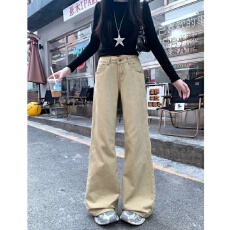 批发美式卡其色<b class='q'>微喇</b><b class='q'>牛仔裤</b>女2026春季低腰辣妹显瘦不贴腿喇叭<b class='q'>牛仔裤</b>子