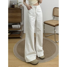 批发白色阔腿不贴腿微喇叭<b class='q'>牛仔裤</b>女<b class='q'>韩版</b>ins潮高腰显瘦垂感直筒拖地裤