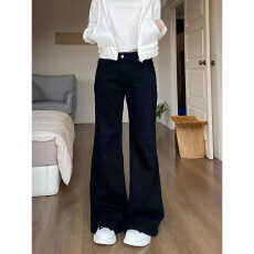 批发大量现货~微喇阔腿<b class='q'>牛仔裤</b>女美式辣妹黑色低腰宽松显瘦喇叭拖地裤