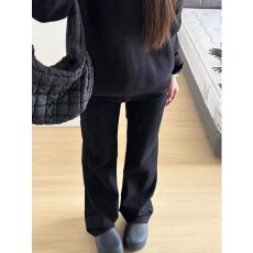 批发小个子纯色黑色窄版直筒<b class='q'>牛仔裤</b>女高街高腰<b class='q'>弹力</b>显瘦阔腿烟管裤子潮