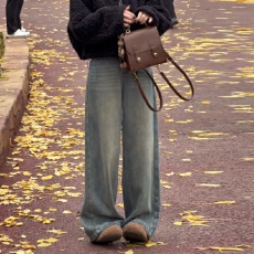 批发高街复古蓝<b class='q'>牛仔裤</b>女春秋季2026新款学生百搭宽松显瘦阔腿拖地长裤