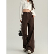 批发棕色阔腿直筒牛仔裤女高腰垂感2026年春夏<b class='q'>秋</b>新款显瘦美式高街裤女