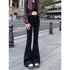 批发黑色微喇牛仔裤女2026新款春夏高腰高个子显瘦弹力马蹄喇叭裤时尚