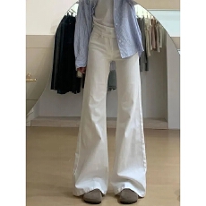 批发微喇<b class='q'>牛仔裤</b>女2026年秋季<b class='q'>白色</b>不贴腿高腰百搭宽松弹力马蹄拖地裤子