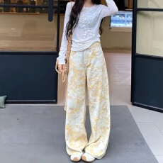 2026新款牛仔裤高腰宽松美式复古满印提花牛仔裤子欧美高街裤子女