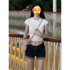 批发美式辣妹深蓝色牛仔短<b class='q'>裤</b>女小个子2026年夏季紧身弹力直筒百搭包臀