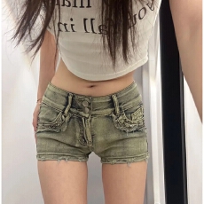批发美式辣妹性感低腰小个子牛仔超<b class='q'>短裤</b><b class='q'>女</b>夏季复古纯欲风显瘦包臀热裤