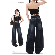 批发哈伦梧桐镰刀裤子美式复古刺绣弯刀工装<b class='q'>牛仔</b>裤女2025新款春季宽松