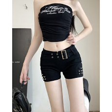批发设计感ins潮铆钉牛仔短<b class='q'>裤</b>女春夏季新款a字美式<b class='q'>提</b><b class='q'>臀</b>牛仔短热辣<b class='q'>裤</b>潮