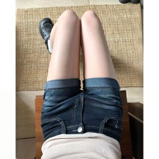 批发小个子翻边牛仔短裤女夏季辣妹高腰显瘦a字裤弹力紧身包臀热裤子