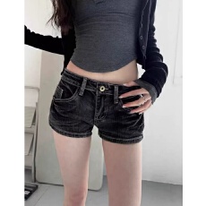 批发美式辣妹水洗做旧牛仔短裤女夏季新款低腰修身直筒显瘦阔腿热裤潮