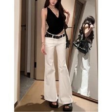 批发白色<b class='q'>高腰</b>微喇牛仔裤女春秋款小个子显瘦显高垂感<b class='q'>阔腿裤</b>宽松拖地裤