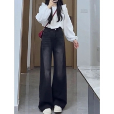 特价！黑灰色宽松显瘦阔腿牛仔裤女2026秋冬季直筒垂感拖地长裤子