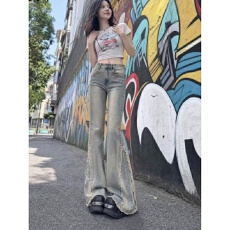 批发复古微喇牛仔裤女<b class='q'>春</b>季2026年新款美式毛边高腰马蹄裤喇叭裤子<b class='q'>春</b>秋