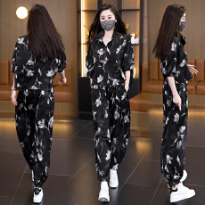 批发实拍2026夏季新款套装胖妹妹时尚减龄宽松遮肉显瘦<b class='q'>哈伦裤</b>两件套