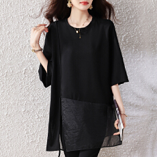 批发2026夏季新款<b class='q'>大码</b><b class='q'>女装</b>胖妹妹时尚减龄宽松遮肉显瘦拼纱T恤上衣