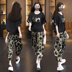 批发2026夏季新款大码女装<b class='q'>时尚</b>气质两件套胖妹妹宽松显瘦洋气减龄套装