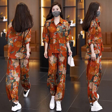 批发2026夏季新款大码女<b class='q'>装</b> 胖MM时尚减龄宽松遮肉显瘦印花两件套套<b class='q'>装</b>