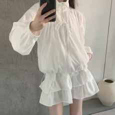 2026韩版立领系带外套女百搭上衣蛋糕裙两件套