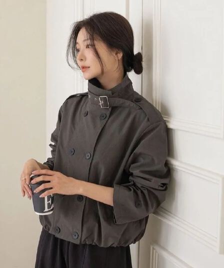 한국 chic 레트로 쇼트 스타일 바람막이 자켓 여성 코트 한 부서 빛 요리 한 바람 루즈핏 디자인 영국식 바람 맨위