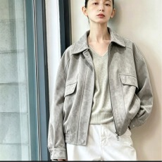 批发新款<b class='q'>韩版</b>翻领长袖宽松大口袋复古鹿皮绒<b class='q'>外套</b>上衣女