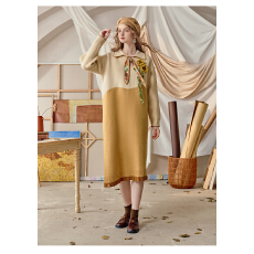 批发新品现孕妇冬新款立体手钩花印花领带减龄好看时尚流行针织连衣裙