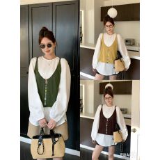 批发现~新款春季新款两件套孕妇韩版减龄衬衫+针织<b class='q'>吊带</b>娃娃衫上衣