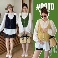 批发现~孕妇装春装套装2026春秋季新款甜美显瘦宽松长袖两件套小清新