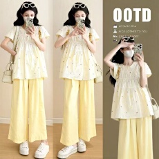 批发实拍 <b class='q'>夏季</b>宽松韩系显白娃娃衫上衣+阔腿裤孕妈两件套套装