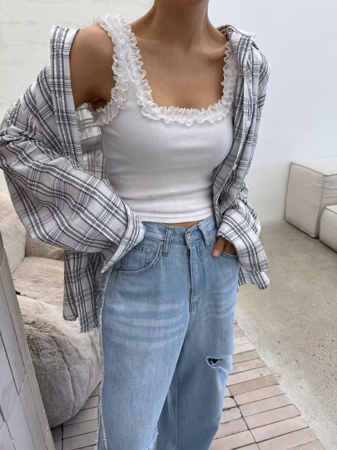 재고 있음 한국 chic 여름 새로운 레이스 다용도 캐미솔
