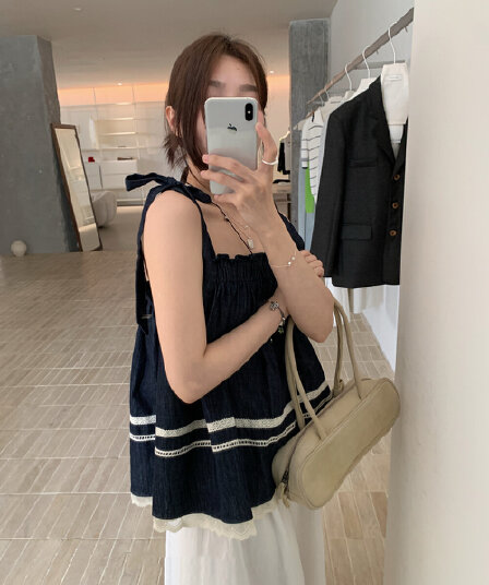 있음 물품 한국 chic 작은 대중 레이스 조각 레이스 슬립 작은 셔츠