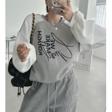 批发现 货韩国chic小众个性字母<b class='q'>印花</b>设计长袖卫衣+纹理感束脚长裤套装