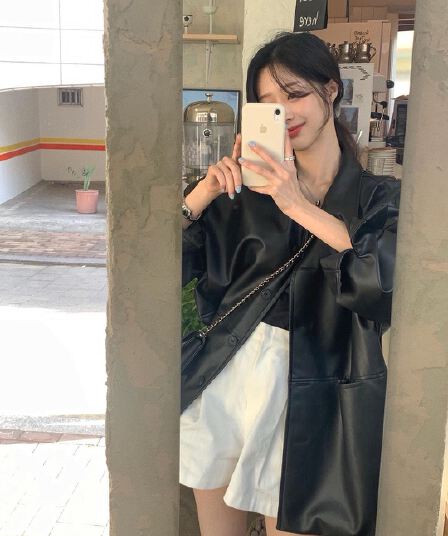 재고 있음 한국 ins 품격 레트로 다용도 루즈핏 오토바이 가죽 재킷 재킷