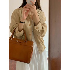 批发有 货chic韩风秋季新设计感单排扣工装风口袋连帽风衣夹克外套女