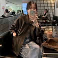 批发有货韩国chic 高级感美式机车短外套女春季韩系复古PU皮夹克外套