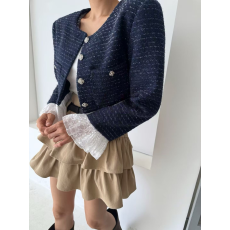 批发有货 韩国chic 秋冬新款时尚<b class='q'>蕾丝</b>拼接花边小香风外套