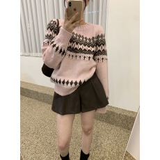 批发有货韩国<b class='q'>东大门</b><b class='q'>代购</b> 博主款 气质优雅复古提花圆领针织毛衣