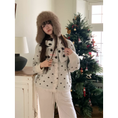 批发<b class='q'>韩国</b>ins 冬季<b class='q'>蕾丝</b>拼接波点围巾开衫两件套