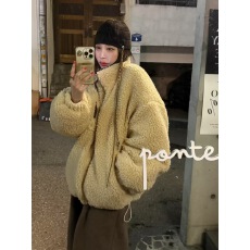 批发<b class='q'>韩国</b>chic冬季新款撞色夹棉毛毛加厚保暖外套