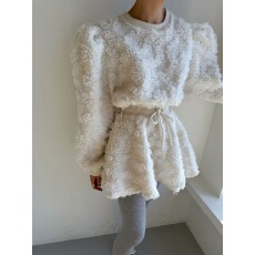 批发韩国chic 羊羔毛<b class='q'>蕾丝</b>木耳边卫衣+半身短裙<b class='q'>套装</b>女